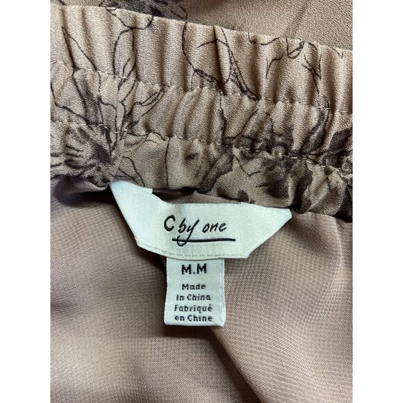 C by One Womens Mini Skirt Beige Brown Medium Ruffled Tiered Floral Y2K Boho - Picture 3 of 11